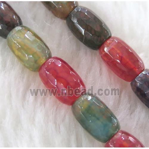 Agate beads, faceted barrel, mixed color