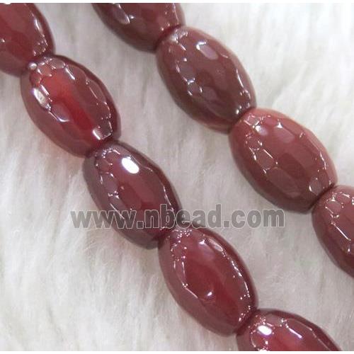 Agate bead, faceted barrel, red