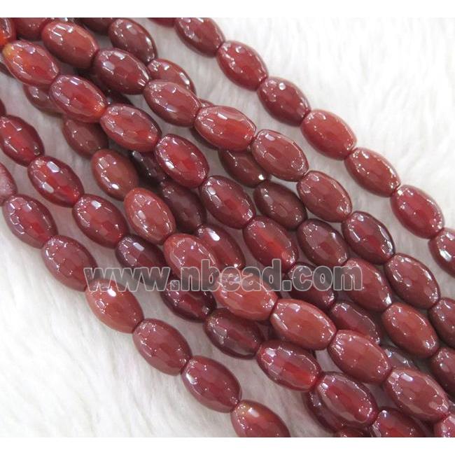 Agate bead, faceted barrel, red