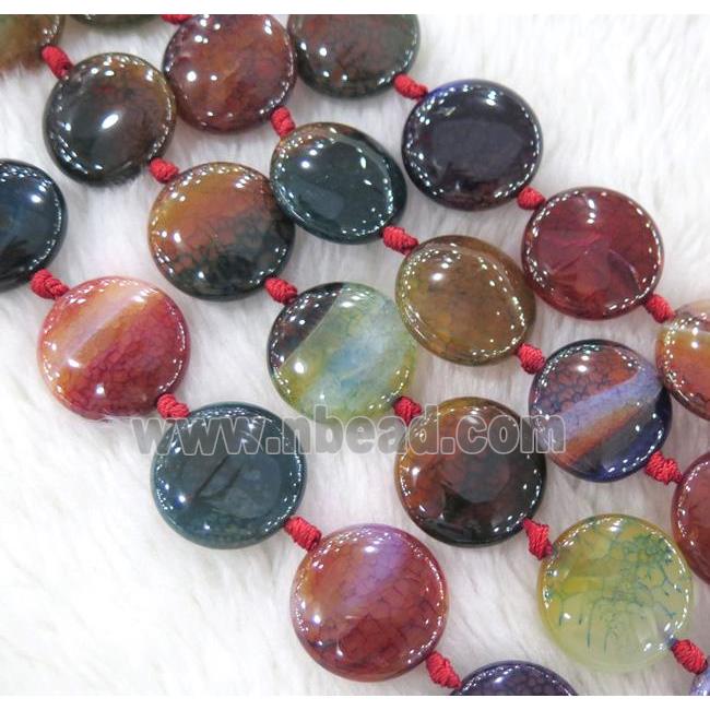 dragon veins Agate beads, flat round, mixed color