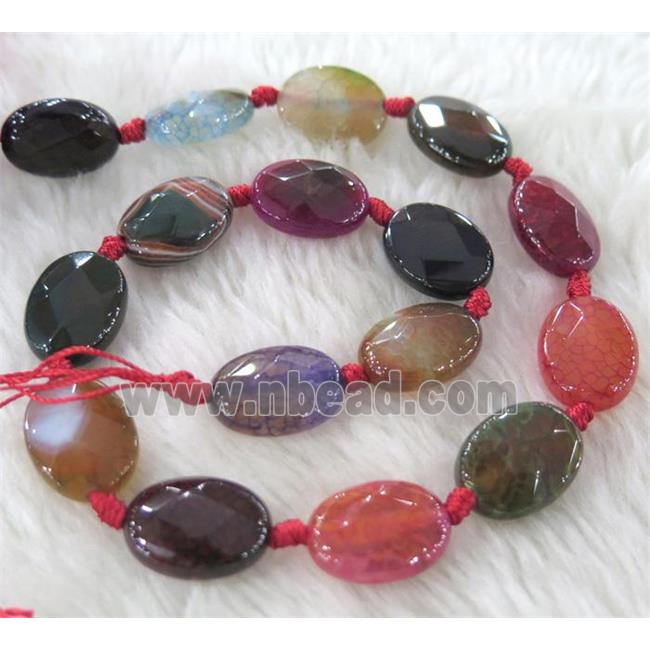 Agate beads, faceted oval, mixed color