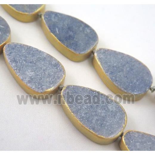 natural blue aventurine beads, teardrop, dark-gold plated