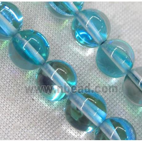 round synthetic aqua Aura Quartz Glass Beads