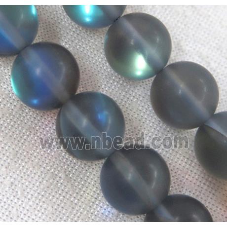 round synthetic gray Aura Quartz Glass Beads, matte