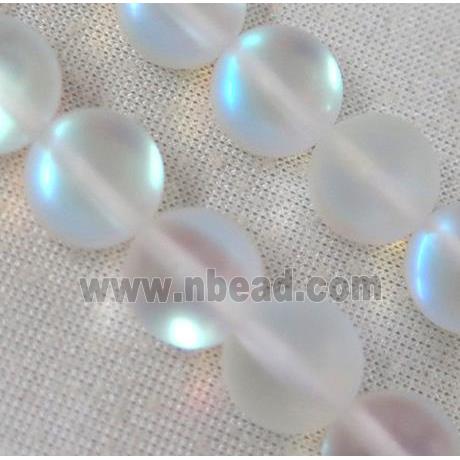 round synthetic white Mystic Aura Quartz Crystal Beads, glowing, matte