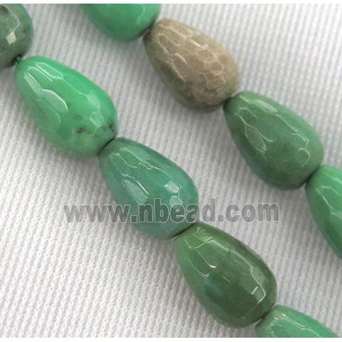 Green Grass Agate bead, faceted teardrop