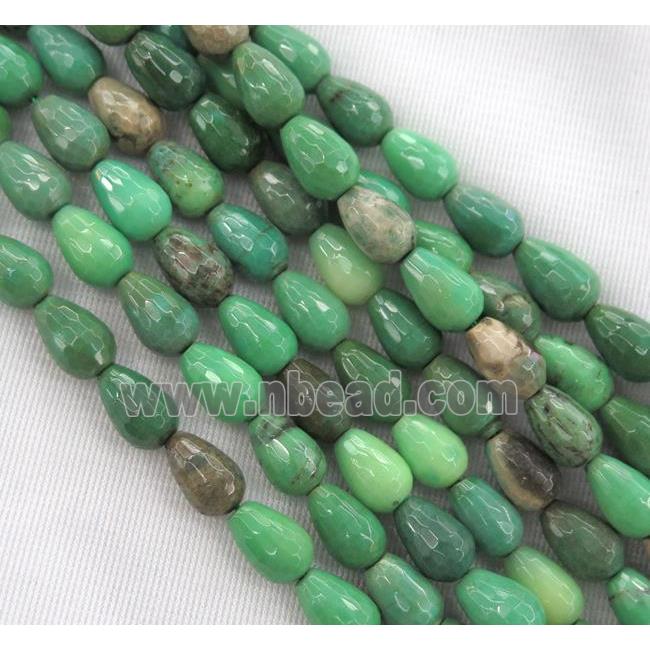 Green Grass Agate bead, faceted teardrop