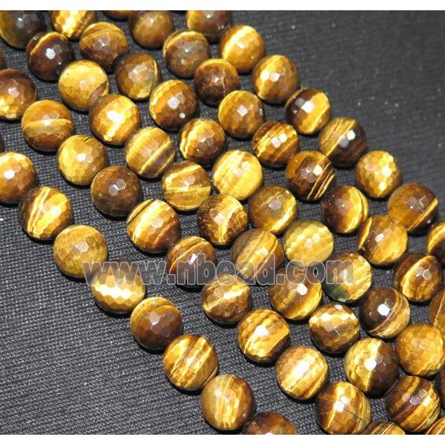 tiger eye stone beads, faceted round, yellow