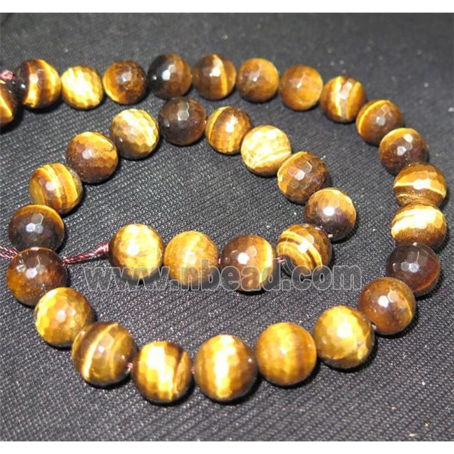 tiger eye stone beads, faceted round, yellow