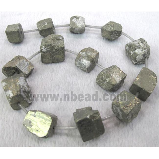 natural Pyrite Beads, freeform cube