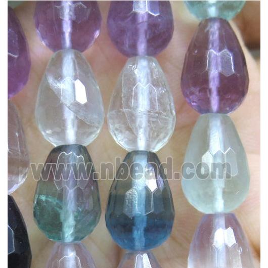 rainbow Fluorite beads, faceted 3D-teardrop