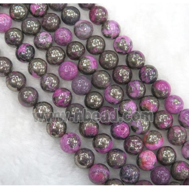 hotpink Chalco Pyrite Beads, round