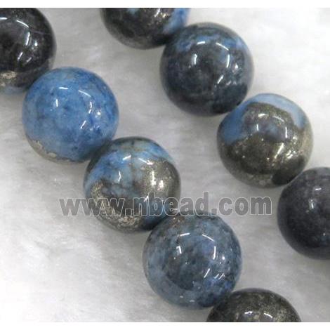 blue Chalco Pyrite Beads, round