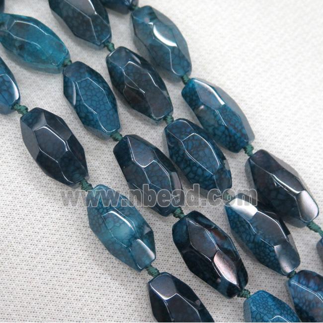 dragon veins agate beads, faceted freeform, see-blue