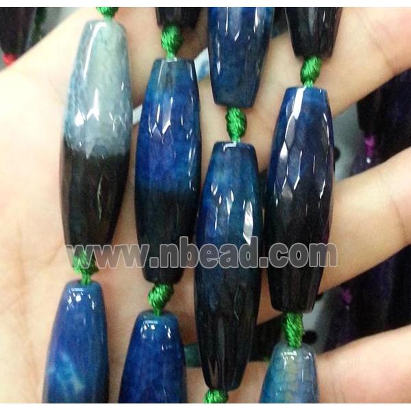 agate bead, faceted barrel, blue