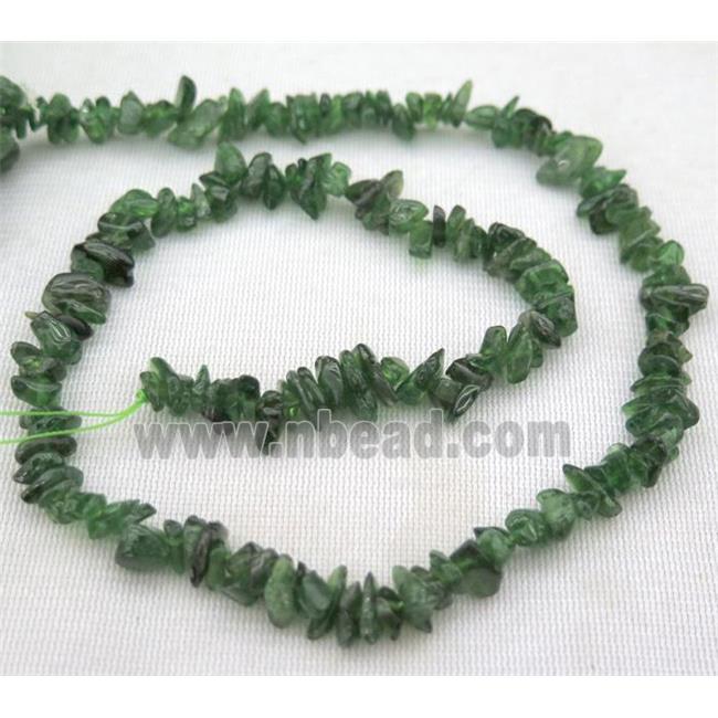 green Diopside beads, chips, freeform