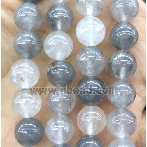 Cloudy Quartz beads, round, gray