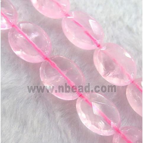 rose quartz bead, faceted flat oval