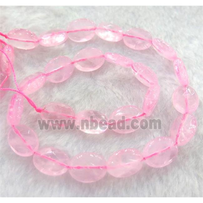 rose quartz bead, faceted flat oval