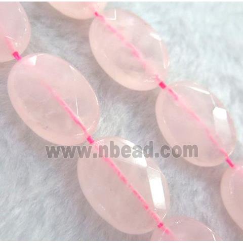 rose quartz bead, faceted flat oval