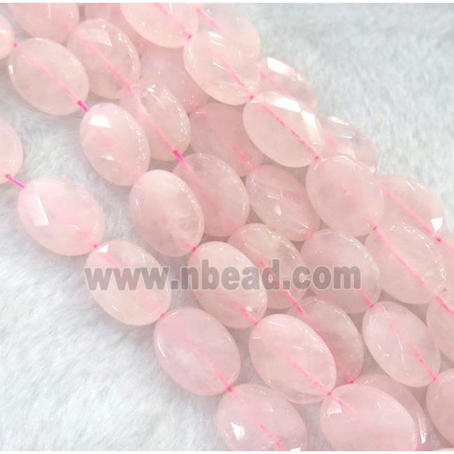 rose quartz bead, faceted flat oval