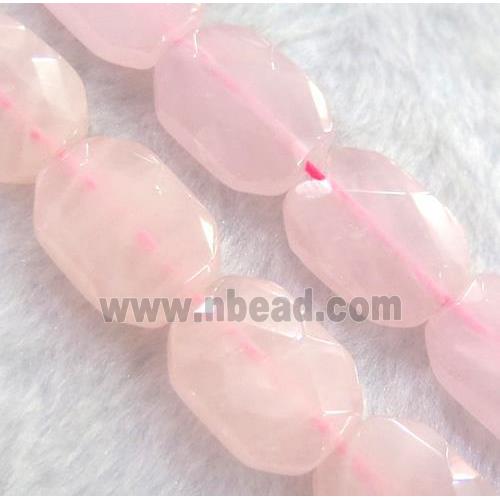 rose quartz bead, faceted rectangle