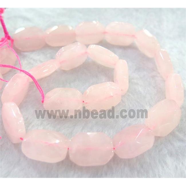 rose quartz bead, faceted rectangle