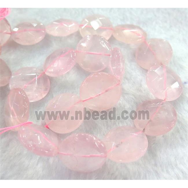 rose quartz bead, faceted flat-round