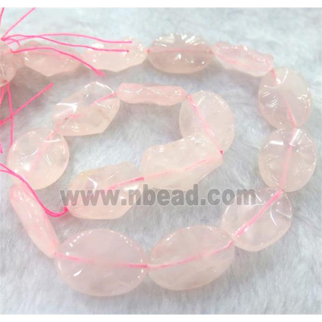 rose quartz bead, twist oval