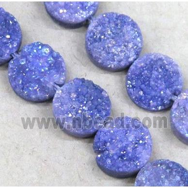 purple druzy quartz bead, flat round