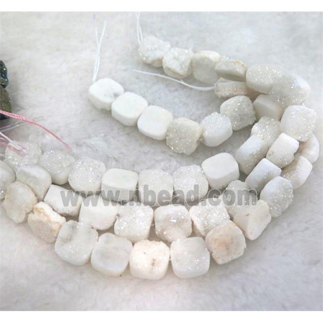 white druzy quartz bead, square