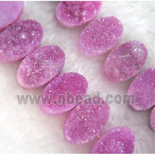 druzy quartz beads, oval, hot-pink