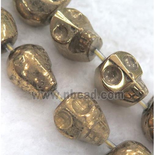 pyrite beads, skull, gold plated