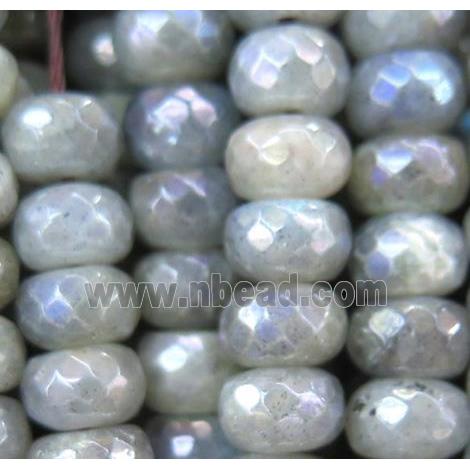 Labradorite beads, faceted rondelle, AB-color plated