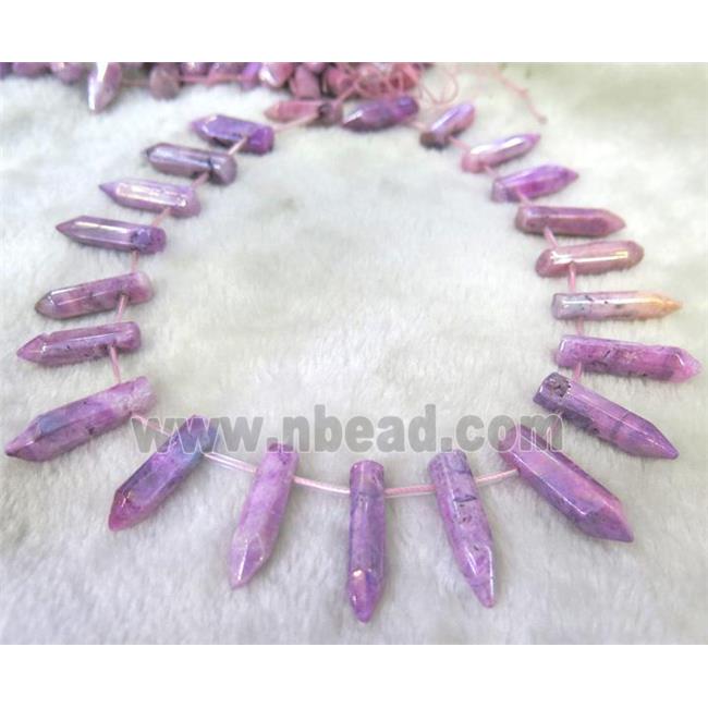 Clear Quartz Beads, bullet, hotpink electroplated