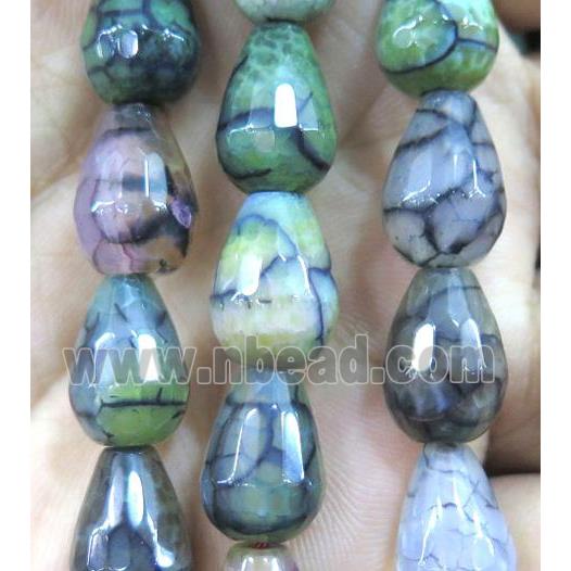 dragon veins agate bead, faceted teardrop