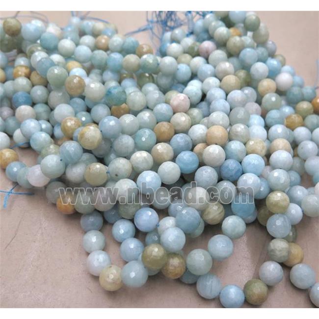 natural Aquamarine Beads, faceted round, AB-Grade