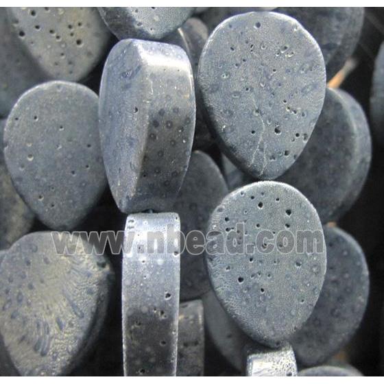 blue coral fossil stone bead, flat teardrop