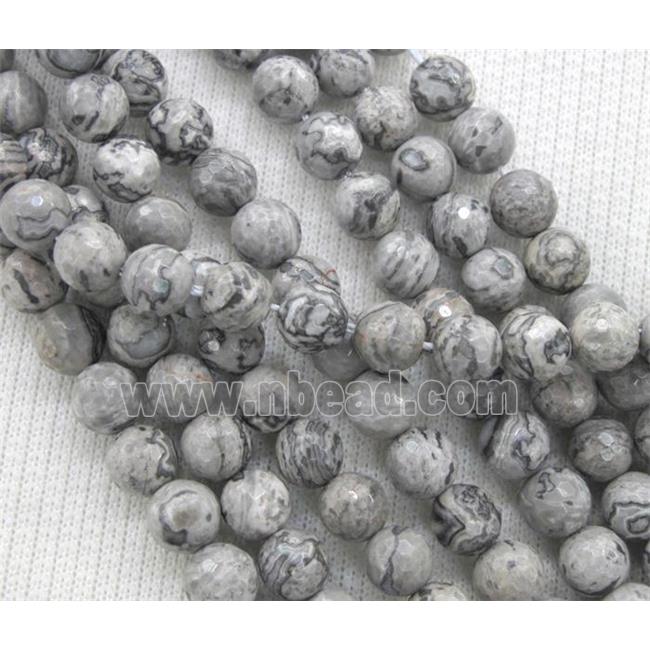 grey Picture Jasper beads, faceted round