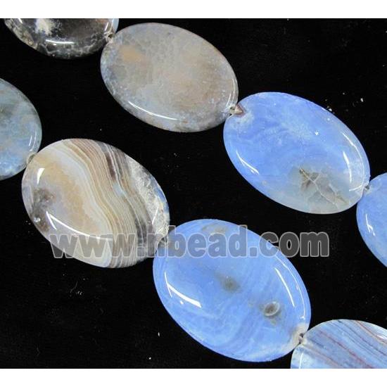 blue fire agate stone bead, flat-oval