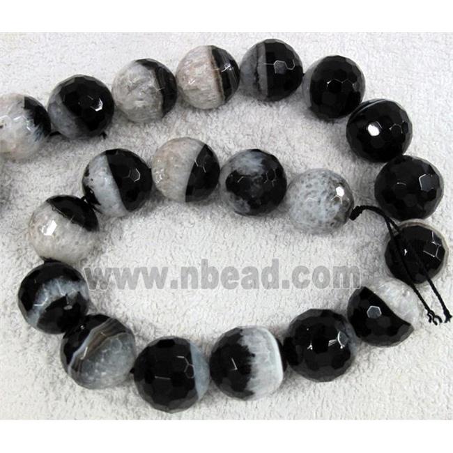 druzy agate stone beads, faceted round, white and black