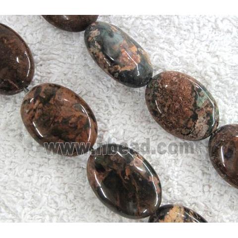 green opal bead, flat oval