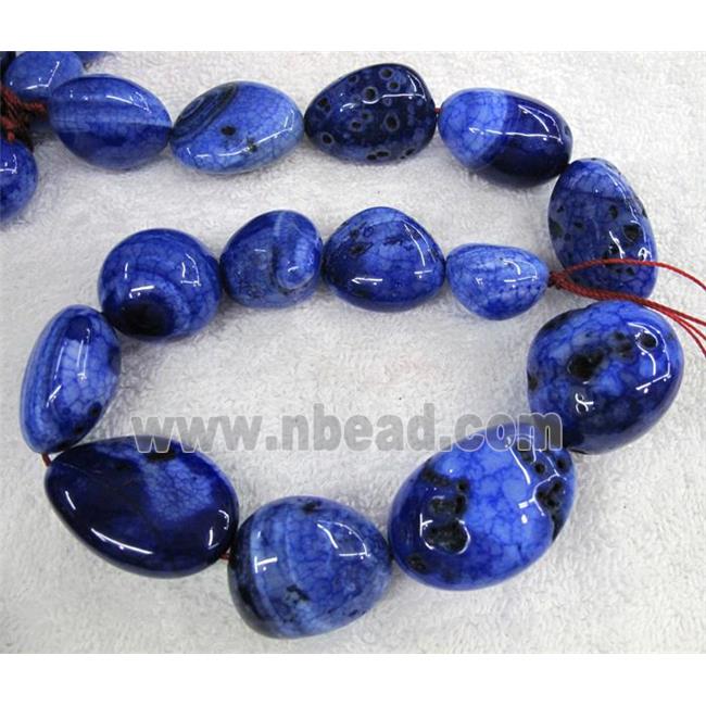 veins agate beads, freeform, royal blue