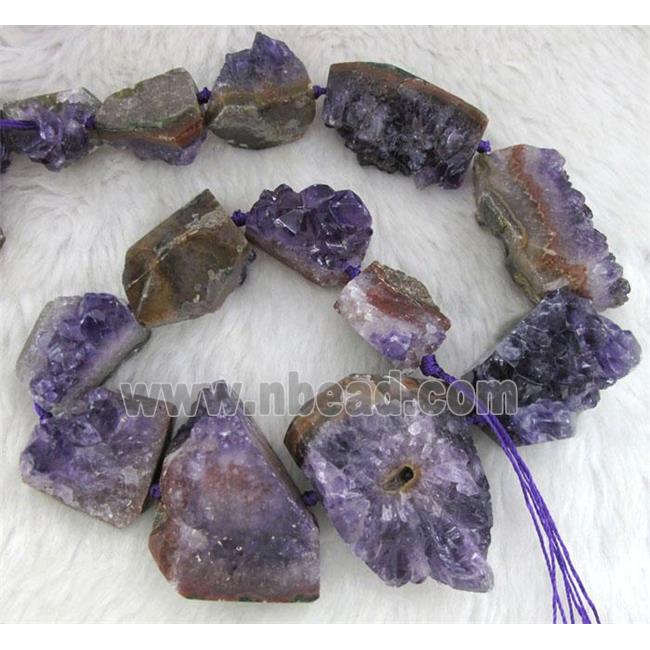 natural druzy cluster amethyst beads, freeform