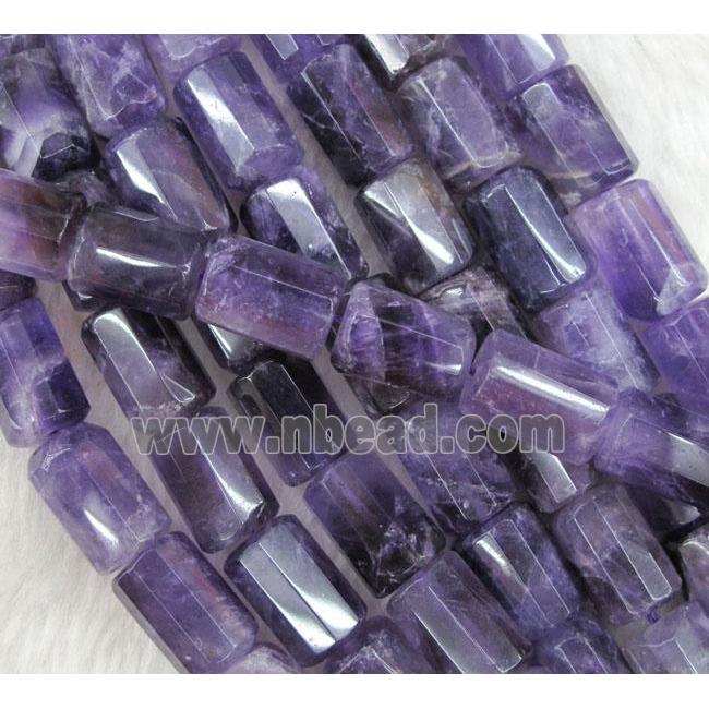 amethyst beads, purple, faceted tube