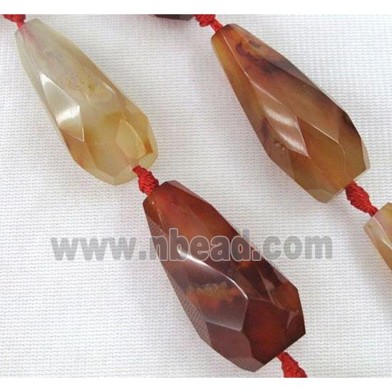 red agate beads, faceted teardrop