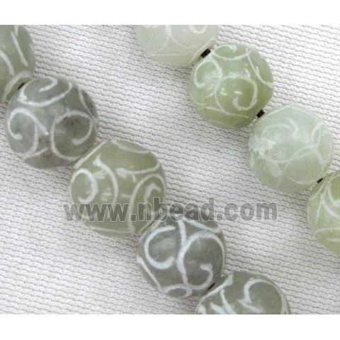 round Agalmatolite Beads, green