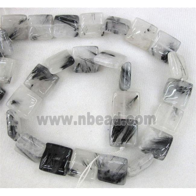 black rutilated quartz bead, square