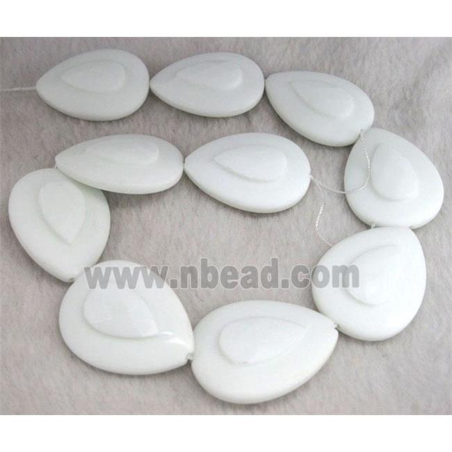 white porcelain beads, flat-teardrop, faceted