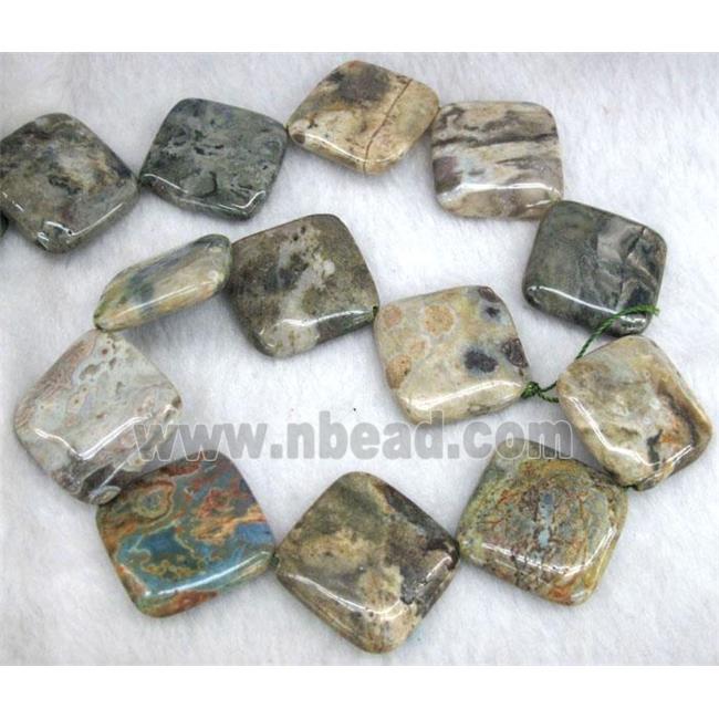 Ocean Agate beads, corner-drilled square